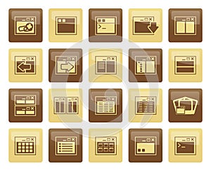 Application, Programming, Server and computer icons over brown background