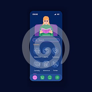 Application for reading night smartphone interface vector template