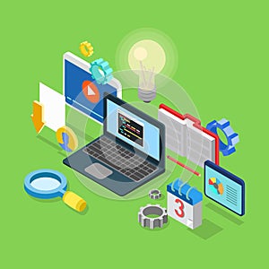Application software coding development code 3d isometric vector