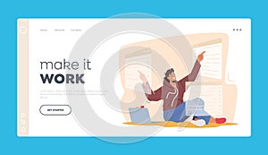 Application Software Development Landing Page Template. Man Programmer or Gui Designer Character Working on Computer
