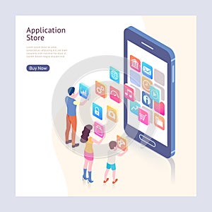 Application store isometric vector illustrations.