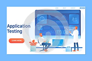 Application programming and testing with characters.Flat vector illustration