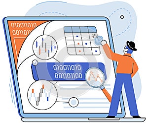 Application testing metaphor. Vector. App test, litmus paper of apps performance Software testing, guardiangel of code