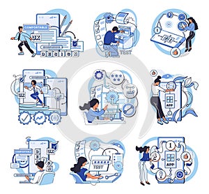 Application testing metaphor. Vector. App test, mock drill that prepares app for real-world scenarios