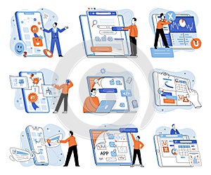 Application testing metaphor. Vector. App test, proving ground where apps robustness is checked Software testing