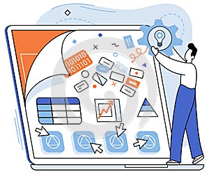 Application testing metaphor. Vector. App test, testing ground for new features and functionalities Software testing