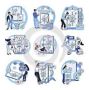 Application testing metaphor. Vector. App test, trial period before app cofficially make its debut Software testing