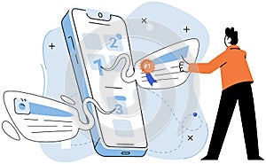 Application testing metaphor. Vector. Application testing, audit that every software must pass App test, endurance test