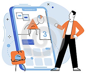 Application testing metaphor. Vector. Application testing, crucible where coding errors are uncovered and rectified