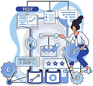 Application testing metaphor. Vector. Application testing, last pit stop before app hits market App test, testing ground