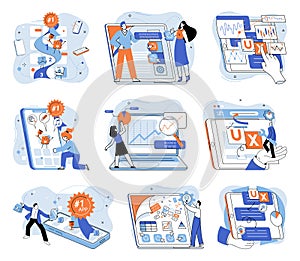 Application testing metaphor. Vector. Application testing, quality assurance step in software lifecycle