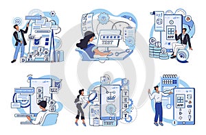 Application testing metaphor. Vector. Application testing, refining process that ensures smooth ride for software