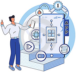 Application testing metaphor. Vector. Application testing, crucible where coding errors are uncovered and rectified