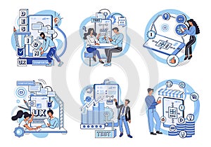 Application testing metaphor. Vector. Application testing, quality assurance step in software lifecycle
