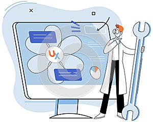 Application testing metaphor. Vector. Software testing, debug tool that keeps software environment cleand healthy