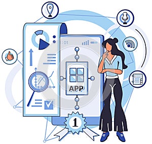 Application testing metaphor. Vector. Software testing, defensive line safeguarding from unexpected breakdowns