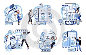 Application testing metaphor. Vector. Software testing, final frontier before code goes live Application testing