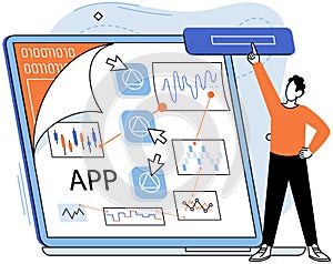 Application testing metaphor. Vector. Software testing, guardiangel of code that eliminates bugs Application testing