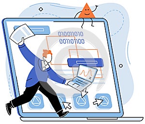 Application testing metaphor. Vector. Software testing, debugging process that enhances code quality