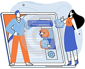 Application testing metaphor. Vector. Software testing, defensive line safeguarding from unexpected breakdowns