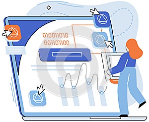 Application testing metaphor. Vector. Software testing, sweep that keeps software environment clefrom bugs