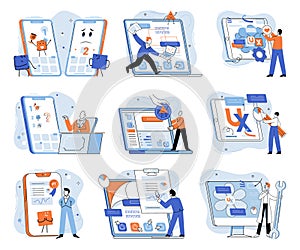 Application testing metaphor. Vector. Software testing, watchmthat keeps lookout for code anomalies Application testing