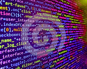 Application web source code on monitor. Computer programming source code
