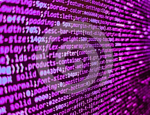 Application web source code on monitor. Programmer Typing New Lines of HTML Code. Abstract modern virtual computer script.
