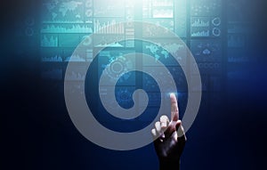 Applications icons on virtual screen, technology, development background concept.