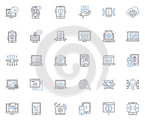 Applications line icons collection. Installations, Programs, Utilities, Tools, Software, Interfaces, Features vector and