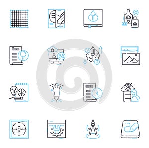 Applied arts linear icons set. Sculpture, Textiles, Ceramics, Furniture, Jewelry, Glass, Metalwork line vector and photo