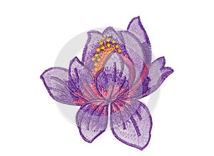 Applique purple flower made of fabric. Isolate on white