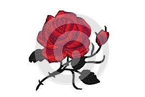 Applique red rose flower