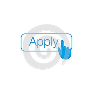 Apply button with hand cursor for web form submission, campaign participation banners, blogs, content updates and news feed. Stock