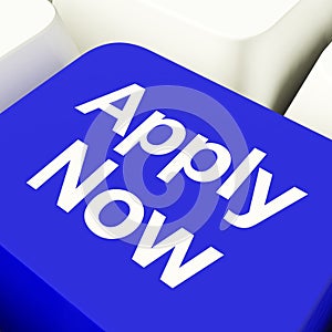 Apply Now Computer Key In Blue For Work Application