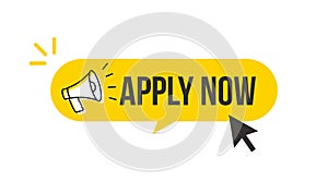 Apply now job submit button icon. Vector apply now click cursor