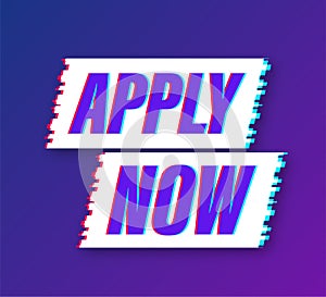 Apply now. Web banner. Arrow, cursor glitch icon. Arrow vector icon. Hand click. Vector stock illustration.