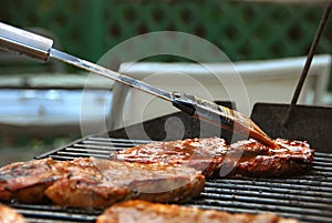Applying BBQ Sauce to Steak on a Grill