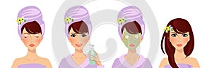 Applying face cucumber mask steps guide isolated