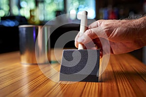 Applying varnish to a wood table