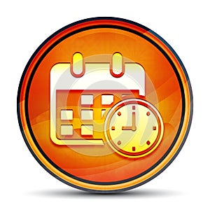 Appointment date calendar icon shiny bright orange round button illustration