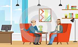Appointment with Psychologist with Man Having Individual Therapy Vector Illustration