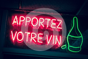 Bring your own wine - neon sign photo