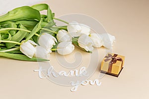 Appreciation Concept with Tulips, Gift, and Thank You Note