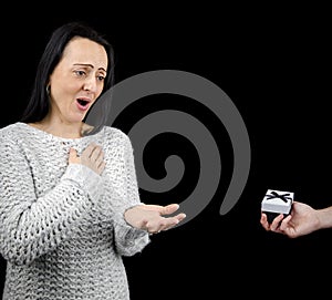 Appreciative woman receiving gift photo