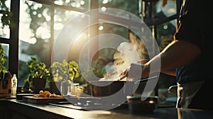 apprentice chef carefully preparing a dish in a bustling restaurant kitchen