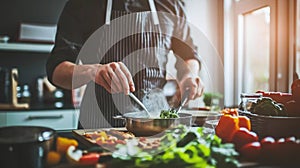 apprentice chef carefully preparing a dish in a bustling restaurant kitchen