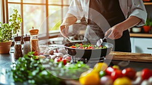 apprentice chef carefully preparing a dish in a bustling restaurant kitchen