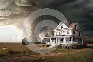 the approach of a huge tornado to a residential building