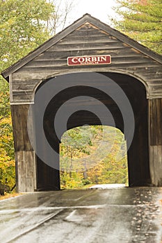 Approach to the Corbin covered bridge in Newport, New Hampshire photo